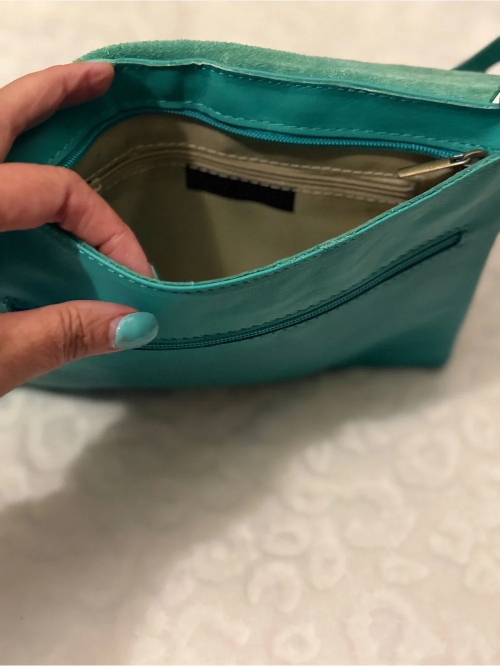 Teal Vintage Italian Leather Crossbody Shoulder Bag